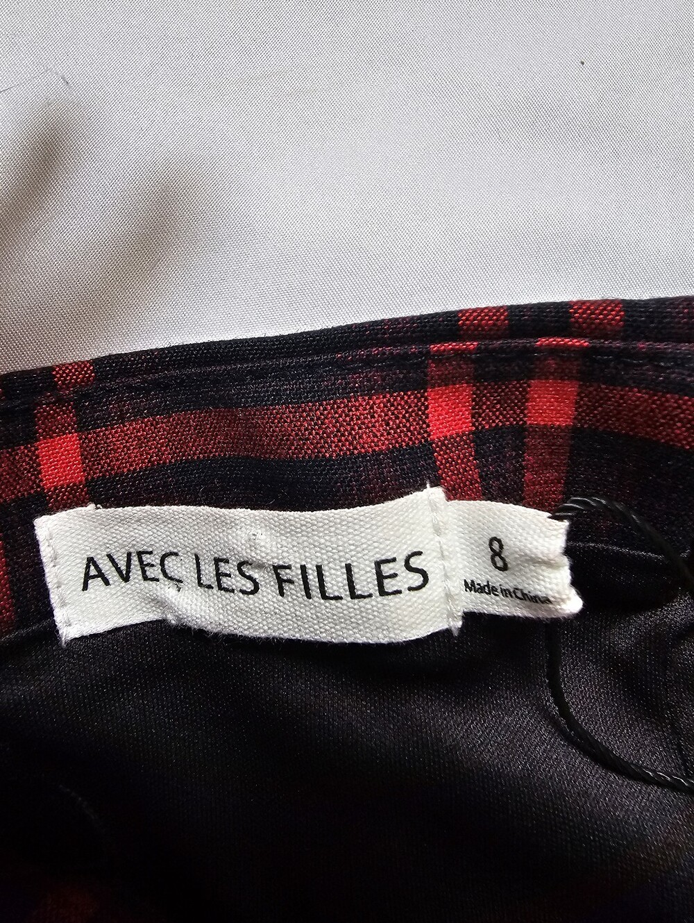 Avec Les Filles Size 8 Red Black Plaid Bustier Mini Dress with Bow - Picture 13 of 16